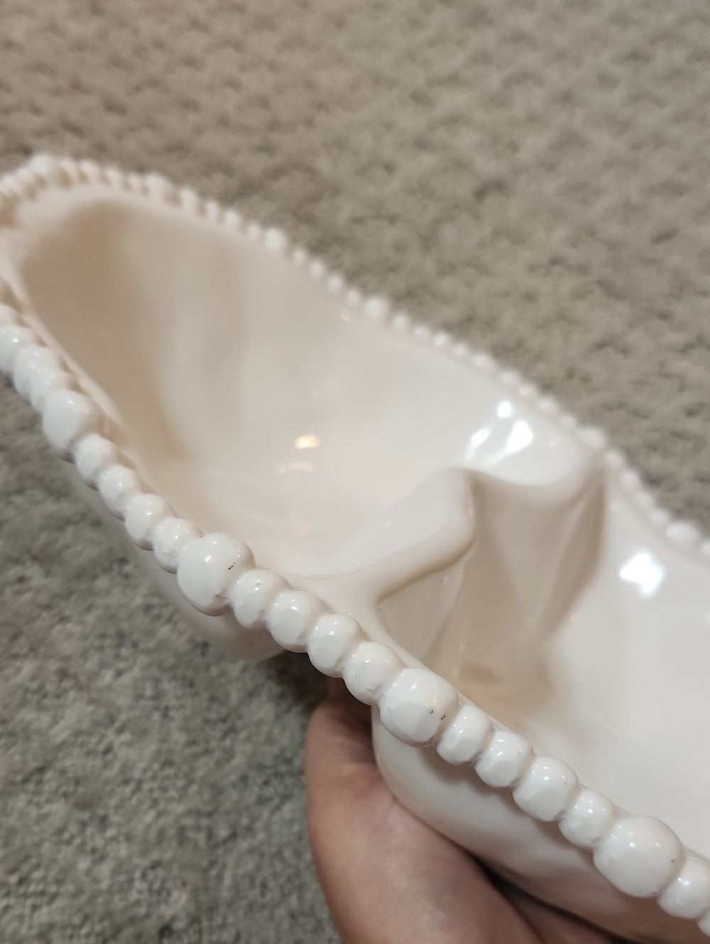 Beatriz Ball Vida Alegria Double Dip White Divided Serving Dish Beaded Rim - Picture 14 of 14